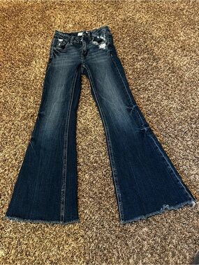 Flying Monkey Kids Dark Blue Flare Jeans with Raw Hem